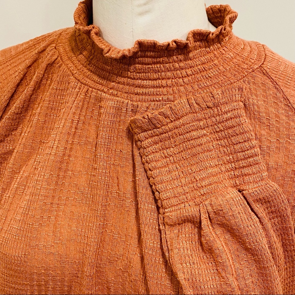 FREE PEOPLE Ruffle Mockneck Boho Long Sleeve Top Size Large - Picture 7 of 9